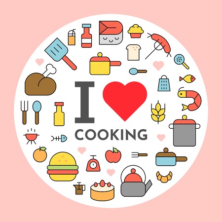 I love cooking text and cooking icon background flat design editable outlineのイラスト素材
