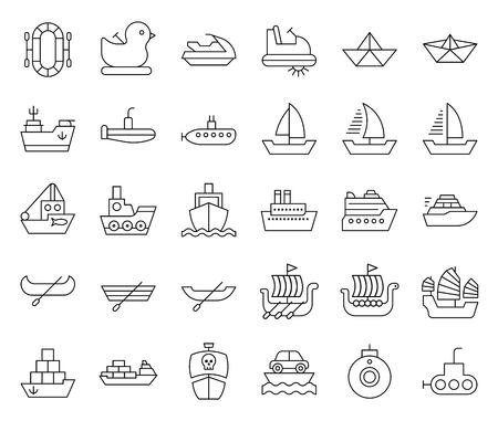 Watercraft vector set, line design icon editable outlineのイラスト素材