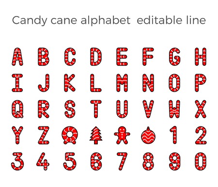 Candy cane alphabet set for use as material in Christmas theme, vector illustrationのイラスト素材