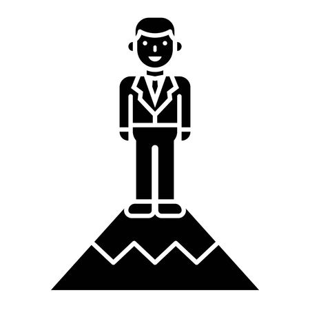 Businessman stand on top of mountain vector illustration, solid design iconのイラスト素材