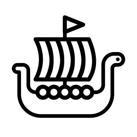 Viking ship vector, Watercraft line design icon editable outlineのイラスト素材