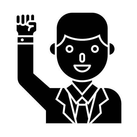 Businessman raising right arm vector illustration, solid design iconのイラスト素材