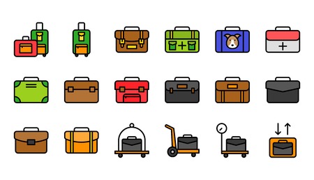 Baggage icon set, filled design editable outlineのイラスト素材