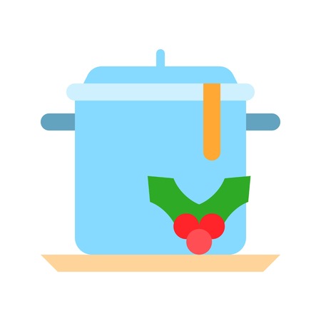Stew pot vector, Chirstmas menu flat design iconのイラスト素材