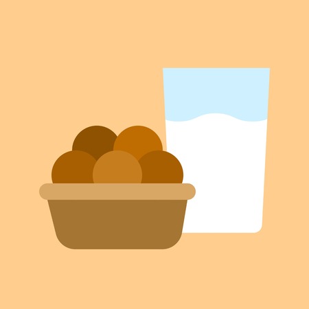 Cookies and milk vector, Chirstmas menu flat design iconのイラスト素材