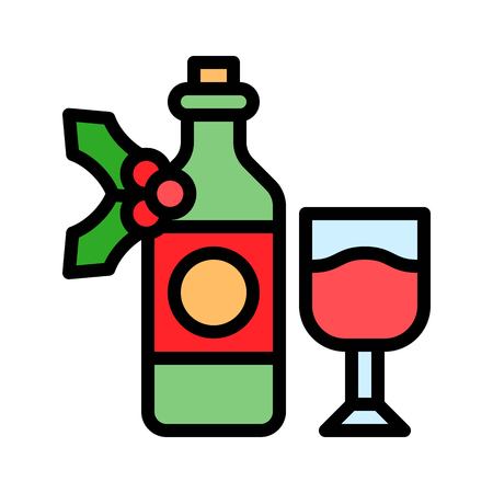 Wine vector, Chirstmas menu filled design editable outline iconのイラスト素材