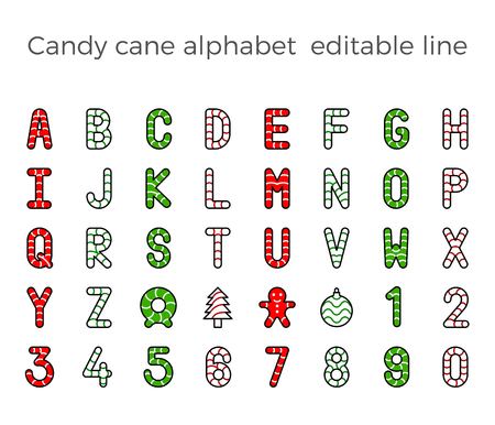 Candy cane alphabet set for use as material in Christmas theme, vector illustrationのイラスト素材