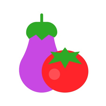Eggplant and tomato vector, Barbecue related flat design iconのイラスト素材