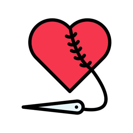 Sewing heart vector, Valentine and love related filled outline style iconのイラスト素材
