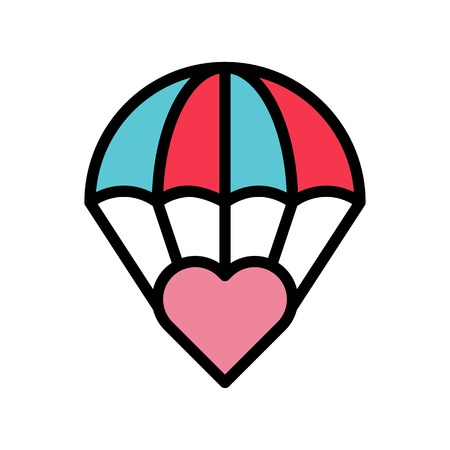 Heart at parachute vector, Valentine and love related filled outline style iconのイラスト素材
