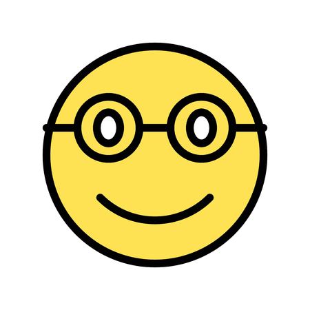 Smiling face with glasses vector illustration, filled design icon editable outlineのイラスト素材