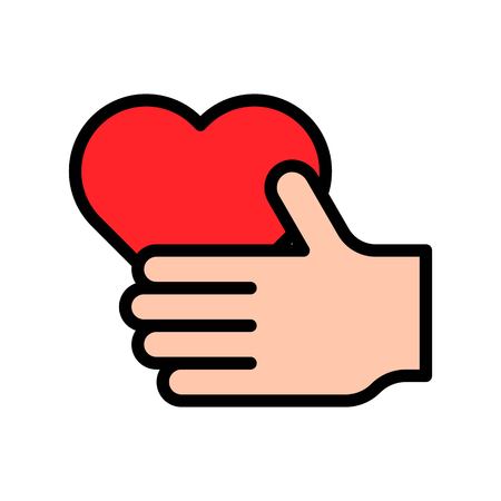 Heart in hand vector illustration, filled design icon editable outlineのイラスト素材