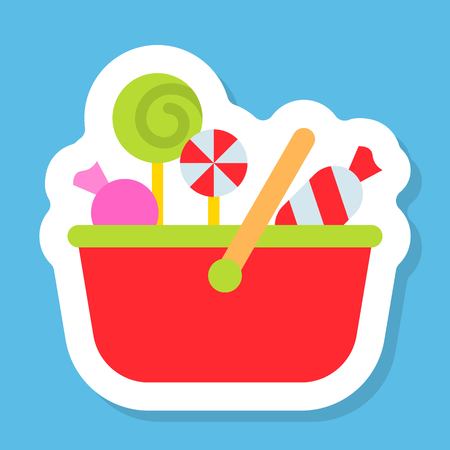 Sweet basket sticker vector, Isolated flat design iconのイラスト素材