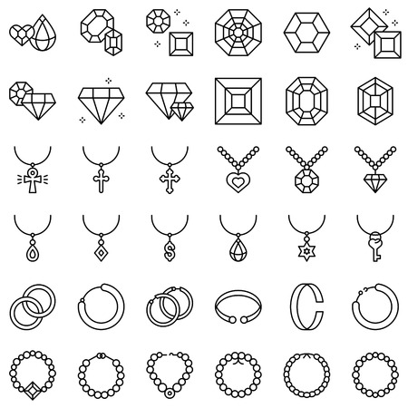Accessories and Jewelry vector icon set, line designのイラスト素材