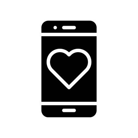 Mobile phone with heart vector, Social media solid design iconのイラスト素材