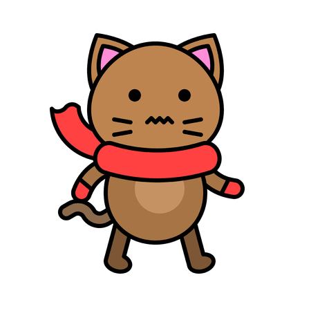 Cute Cat avatar vector illustration, filled style icon editable strokeのイラスト素材