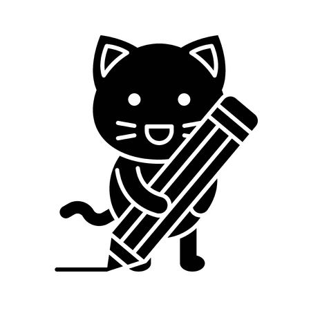 Cute Cat avatar vector illustration, solid style iconのイラスト素材