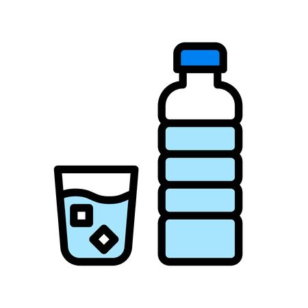 Water bottle and glass vector, Beverage filled style icon editable strokeのイラスト素材