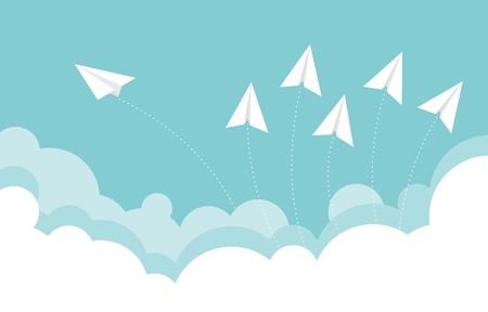 One Paper plane changing direction from group, vector illustrationのイラスト素材