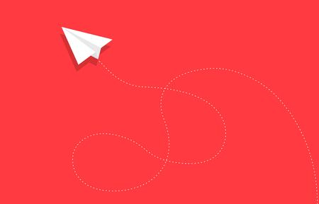 Paper plane flying around with dot path on red backgroundのイラスト素材