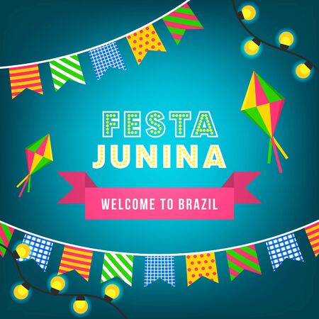 Festivals in Brazil, Festa Junina celebration poster vector illustrationのイラスト素材