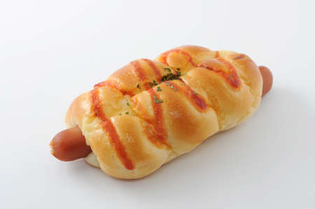 bread sausage roll on white background
