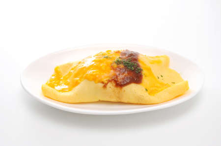 omuraisu omu rice omelet japanese food on plate on white background