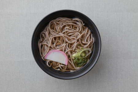 soba buckwheat noodles Japanese isolated on table clothの写真素材