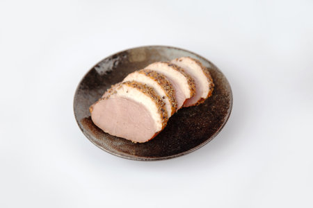 smoked duck breast slices pastrami isolated on white background
