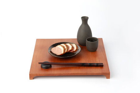 japanese sake smoked duck breast isolated on white backgroundの写真素材