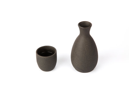 japanese sake isolated on white backgroundの写真素材