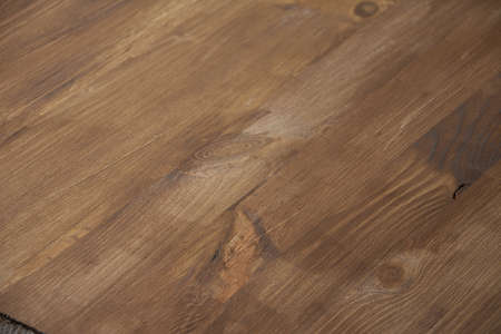 View of varnished pine wood table, horizontalの写真素材