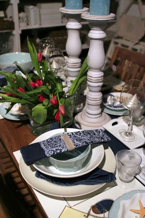 sea theme for decoration of dinner tableの写真素材