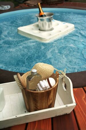 spa set for evening bathの写真素材