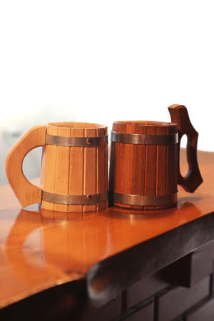 Two kind of beer on cafe tableの写真素材