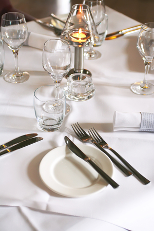 restaurant interior with served tableの写真素材