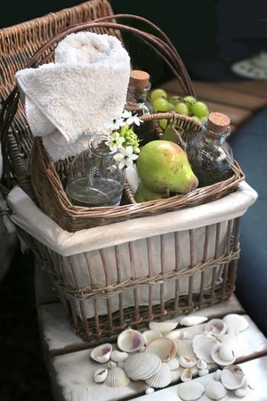 aromatherapy with pear and green oilの写真素材