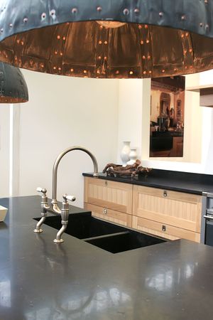 classic kitchen interior with metal lamp-shadeの写真素材