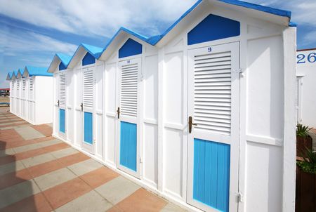 bathhouses on beach for dressingの写真素材