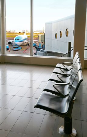 depature of plane and airport hall の写真素材