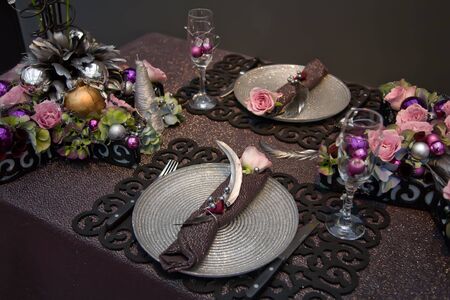 holiday table decorationの写真素材