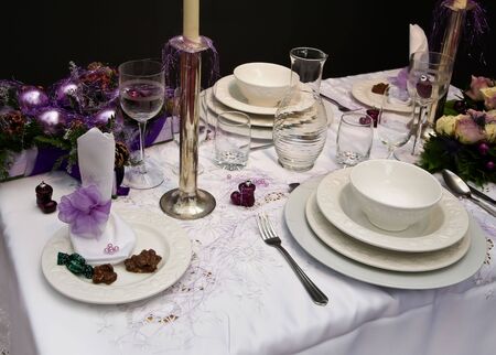 holiday table decorationの写真素材