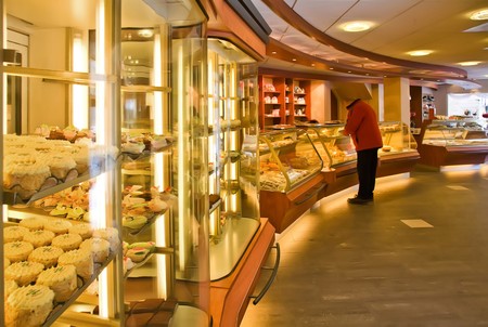 interior of bakery shop with customerの写真素材