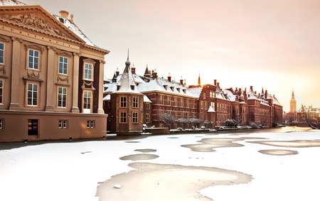 winter landscape in the Hague, Netherlandsの写真素材