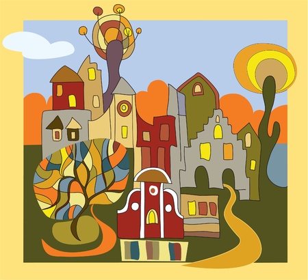 autumn in town のイラスト素材