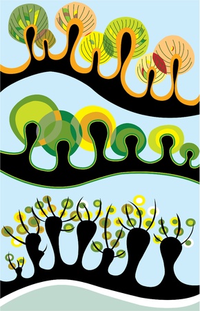 decorative lines of autumn treesのイラスト素材