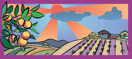 autumn and harvest in countryのイラスト素材