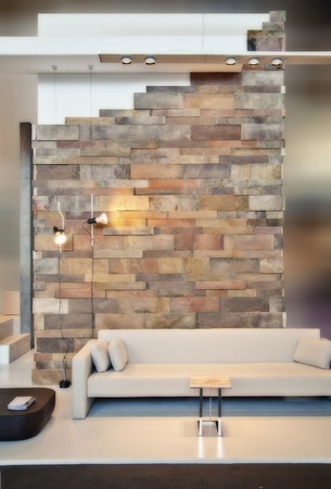detail of home interior with brick wallの写真素材