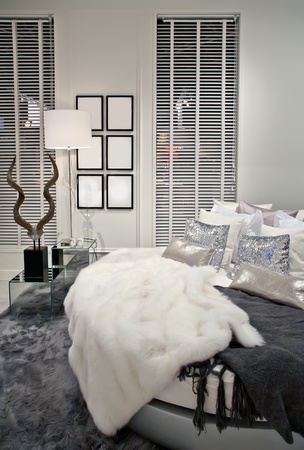 white room interior with round sofaの写真素材