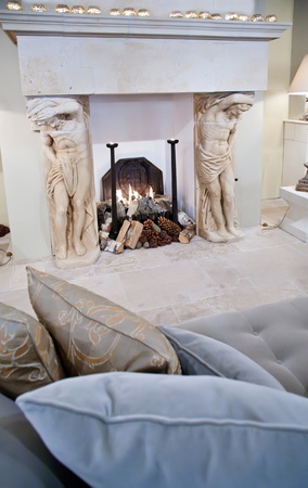 interior with fire placeliving in country styleの写真素材